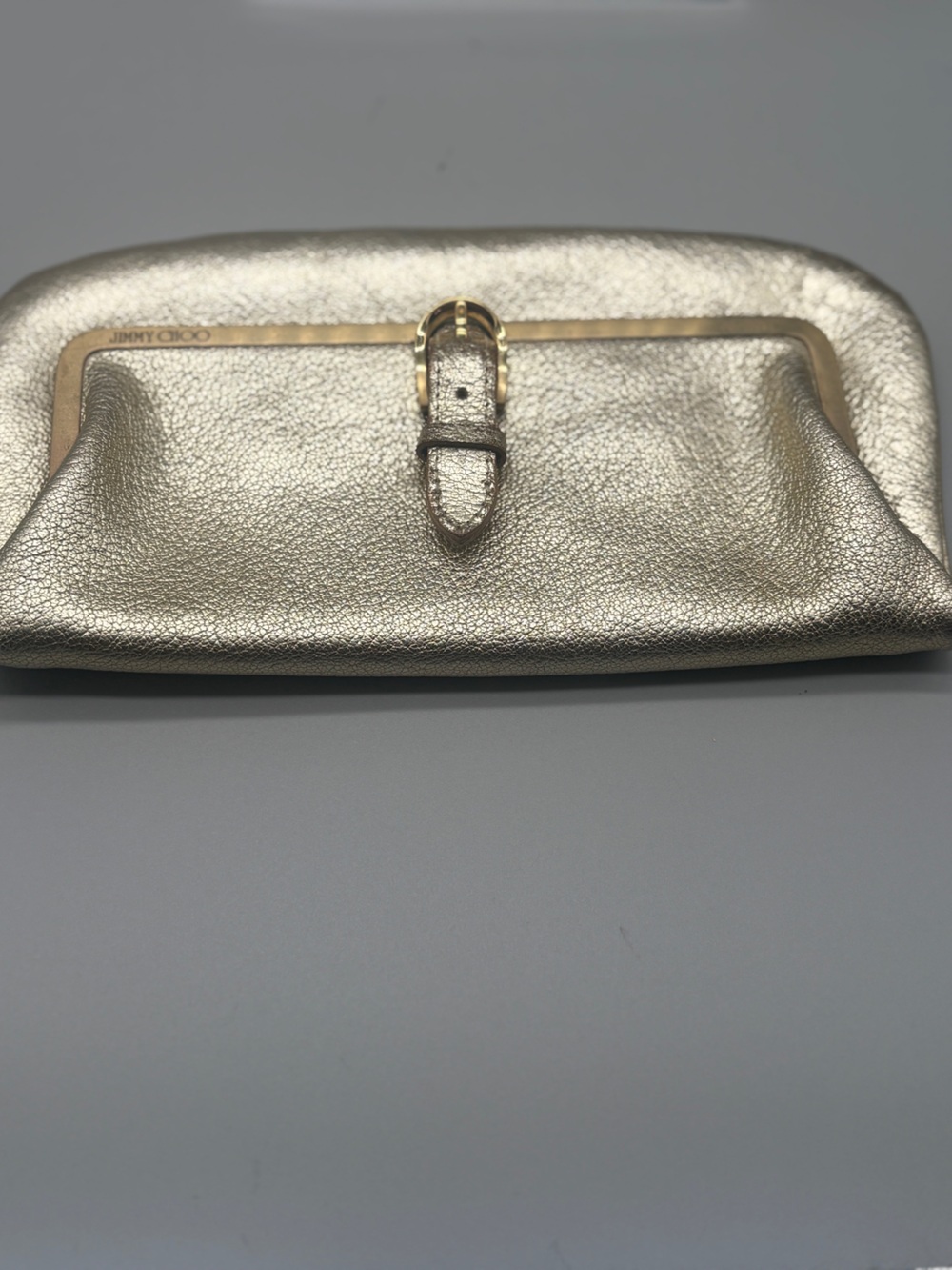 Jimmy Choo Gold Metallic Frame Clutch Evening Bag